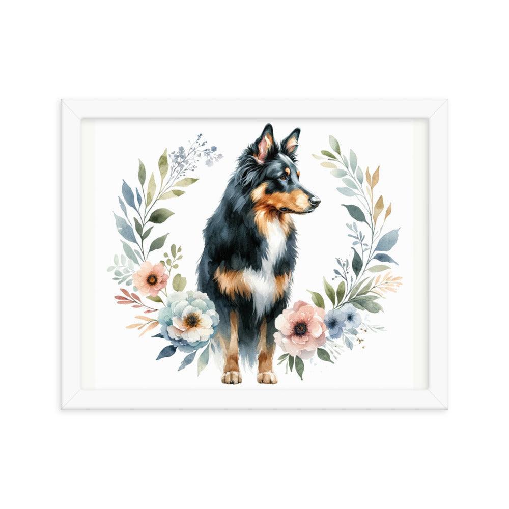 Elegant Beauceron Dog Poise with Soft Pastel Floral Watercolor Design Framed Poster - Oh Posters