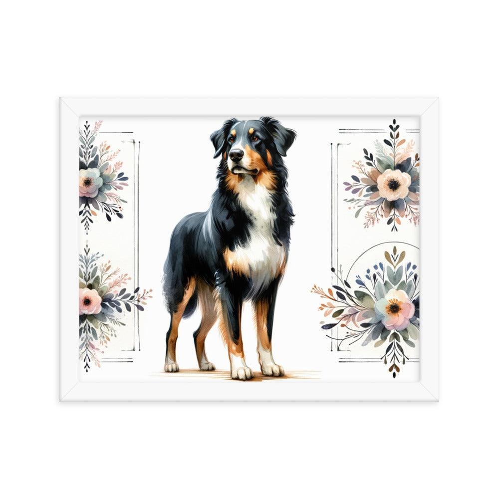 Graceful Beauceron Dog Watercolor Art with Soft Pastel Florals Framed Poster - Oh Posters