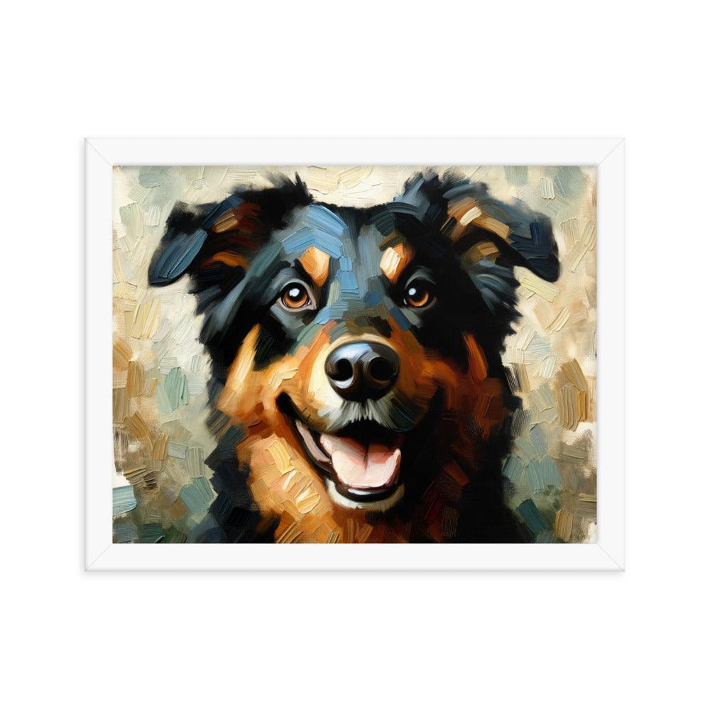 Joyful Beauceron Portrait Oil Painting Textured Brushwork Framed Poster - Oh Posters