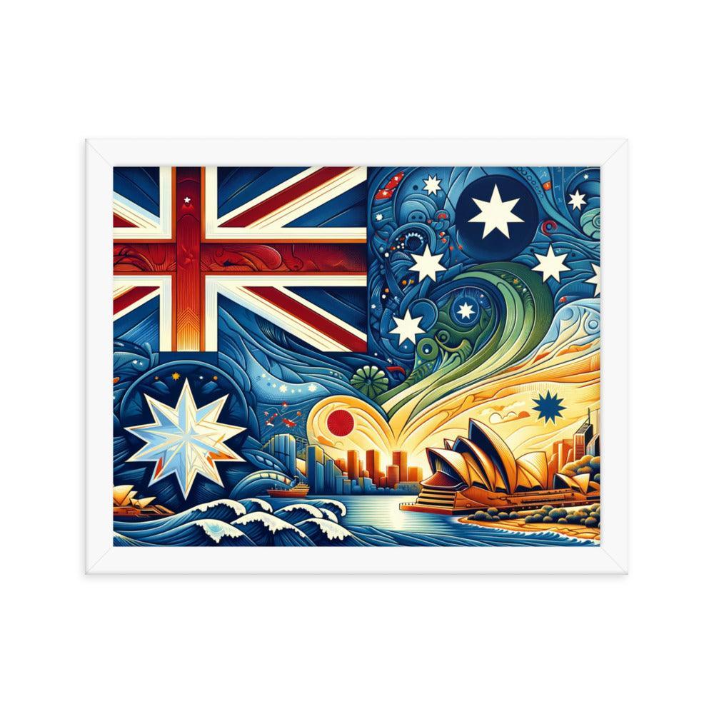 Sydney Opera House and Australian Flag Stylized Art Framed Poster - Oh Posters