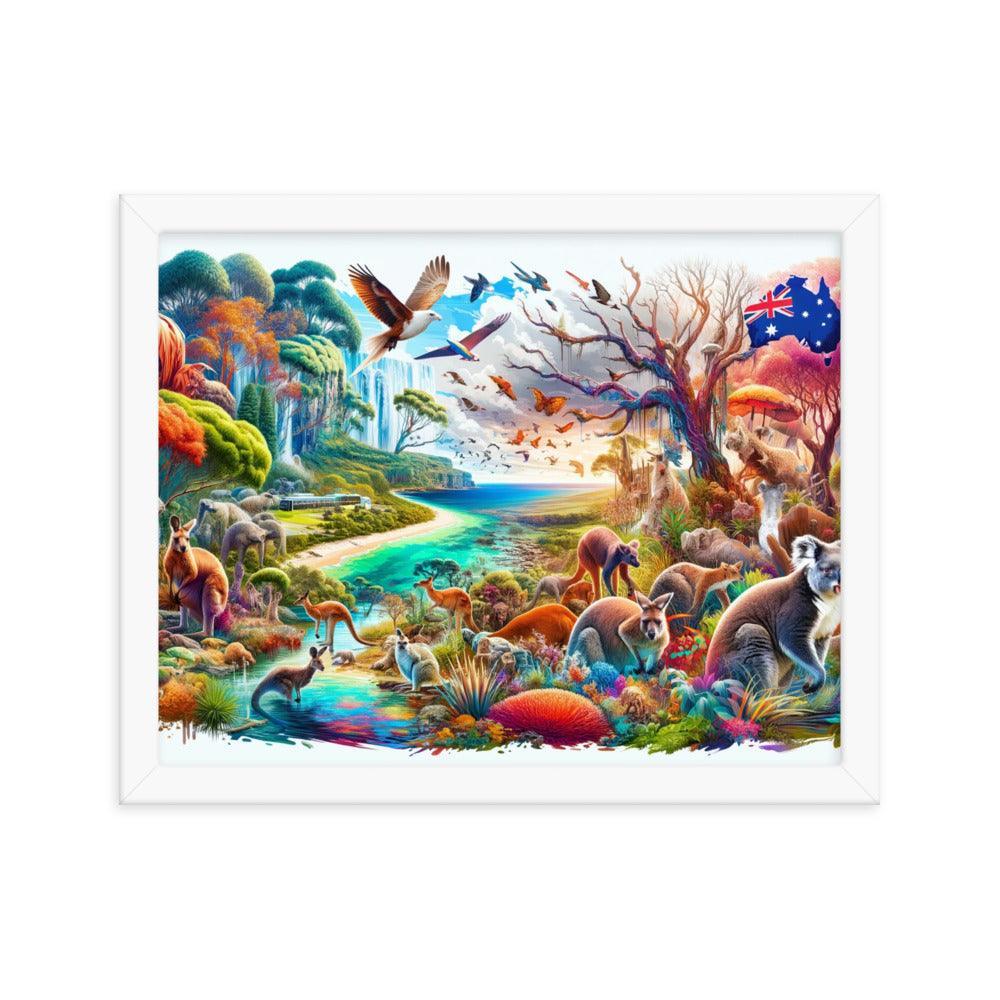 Enchanted Australian Wildlife Oasis Vivid Illustration Framed Poster - Oh Posters