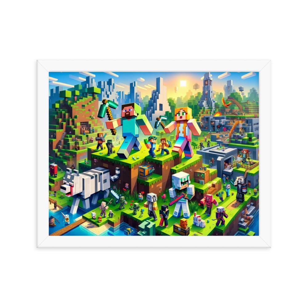 Heroic Minecraft Characters Epic Battle Framed Poster - Oh Posters