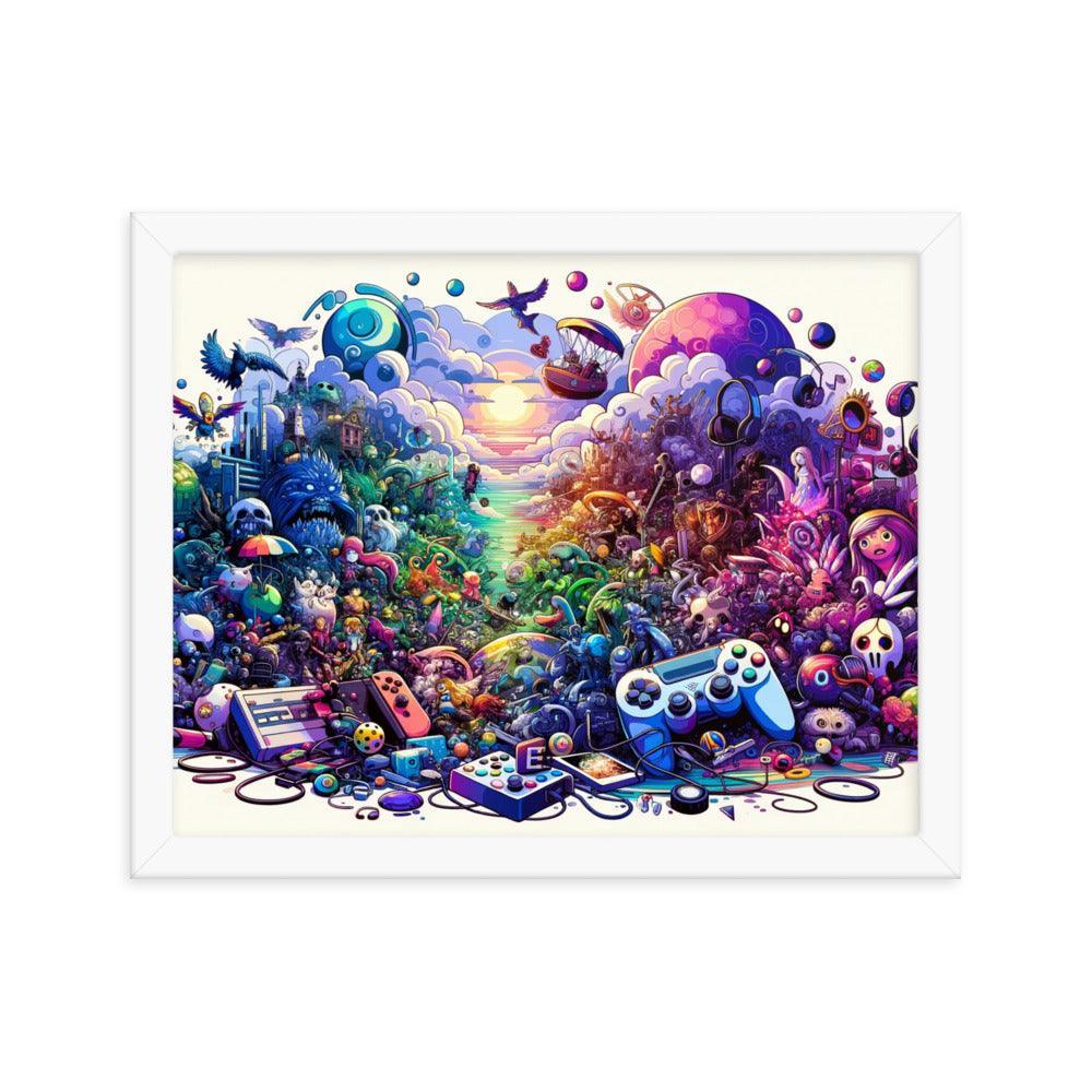 Video Game Universe Colorful Mashup Illustration Framed Poster - Oh Posters
