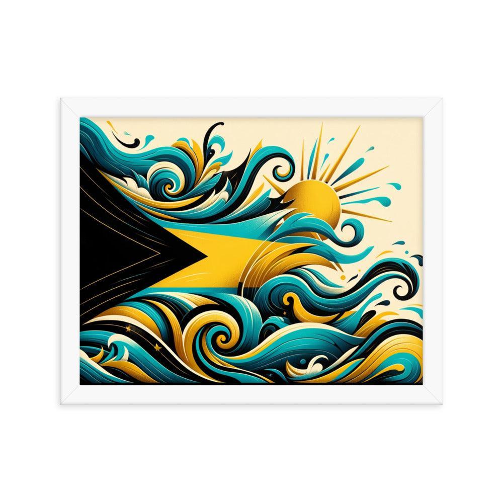 Sunrise Waves Abstract Art Inspired by Bahamas Flag Framed Poster - Oh Posters