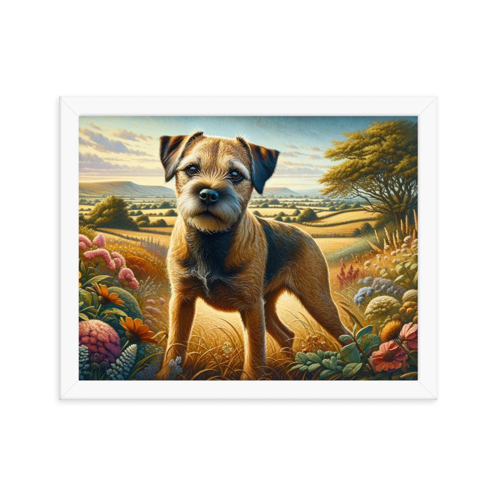 Border Terrier Countryside Morning Glow Art Framed Poster - Oh Posters