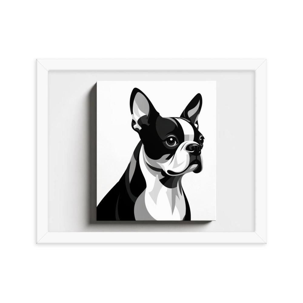 Monochrome Boston Terrier Illustration Framed Poster - Oh Posters