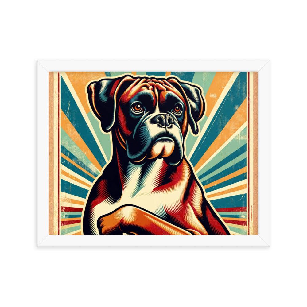 Boxer Dog Retro Sunburst Art Framed Poster - Oh Posters