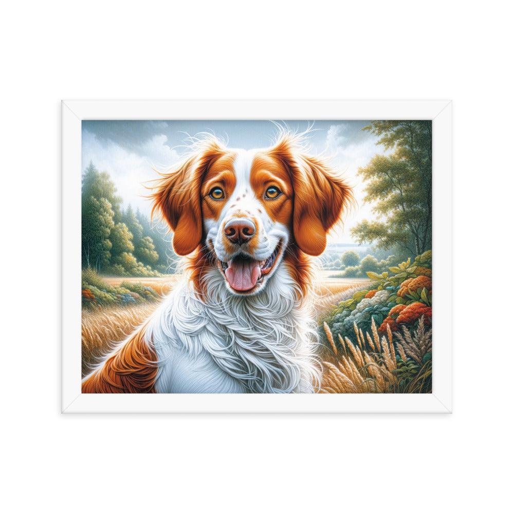 Brittany Dog Energetic Outdoor Pose in Vibrant Colors Framed Poster - Oh Posters