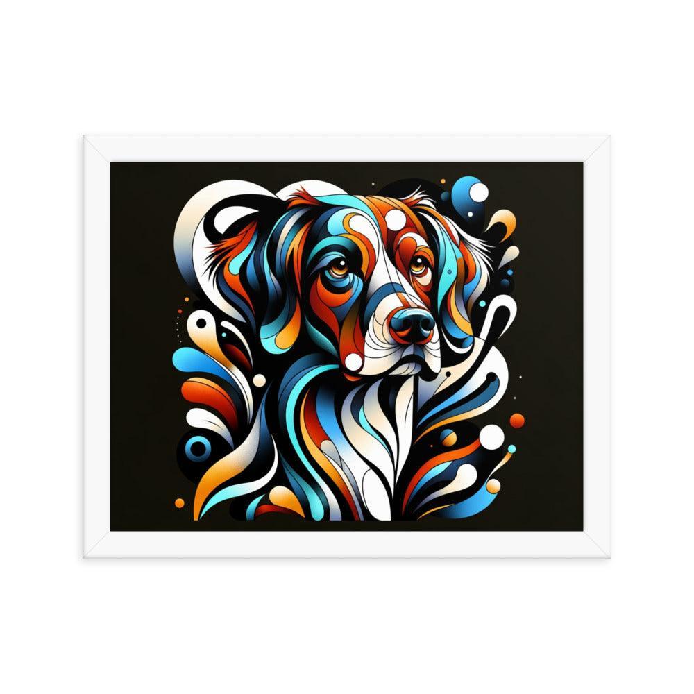 Brittany Dog Modern Abstract Art with Bold Colors and Dynamic Shapes Framed Poster - Oh Posters