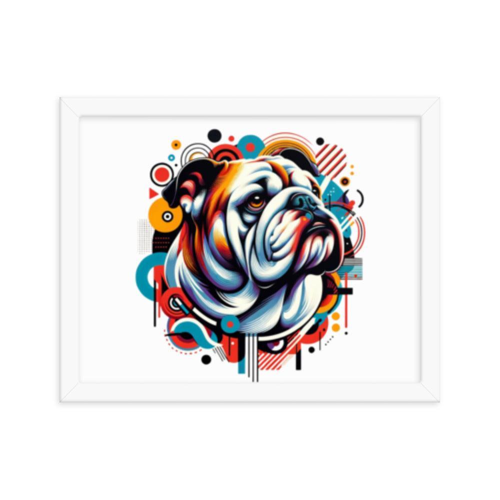 English Bulldog Modern Pop Art with Bold Shapes and Vivid Colors Framed Poster - Oh Posters