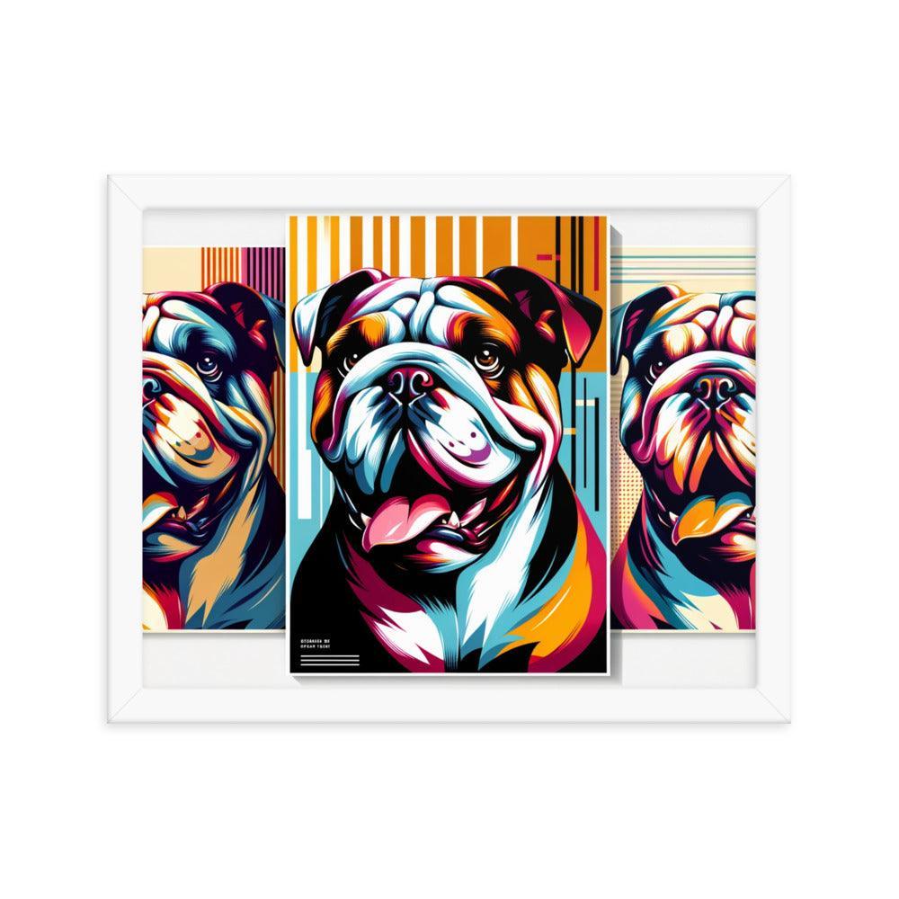 English Bulldog in Dynamic Poses with Contemporary Graphics and Bold Colors Framed Poster - Oh Posters