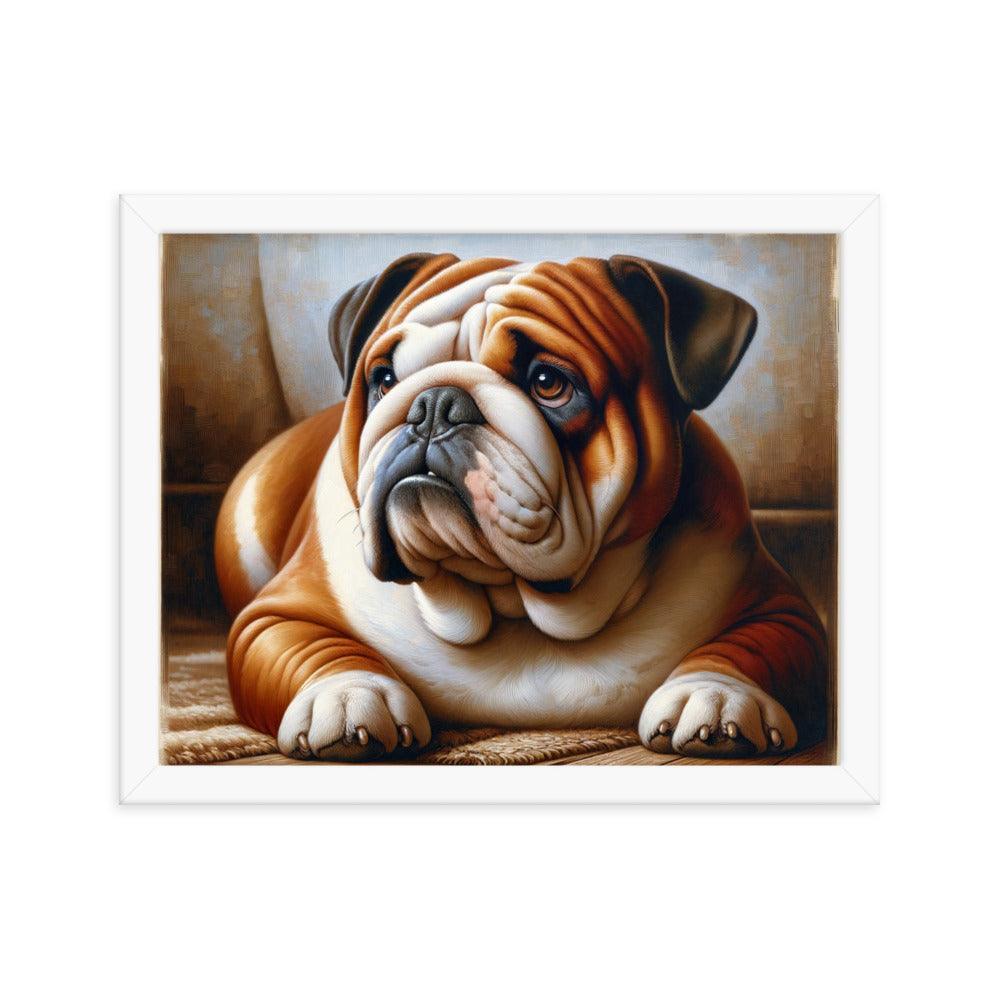 English Bulldog Elegance in Rich Colors with Simple Background Framed Poster - Oh Posters