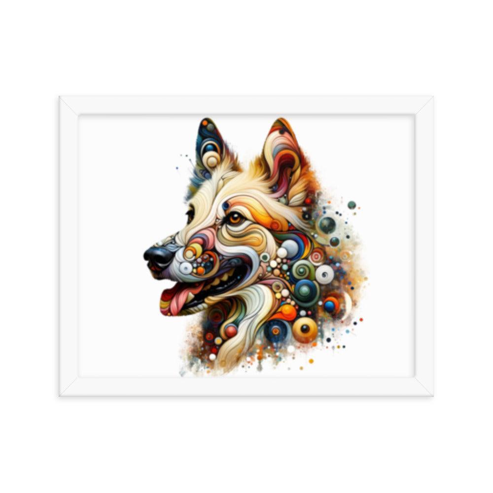 Canaan Dog in Eclectic Art Fusion with Abstract Forms and Vibrant Colors Framed Poster - Oh Posters