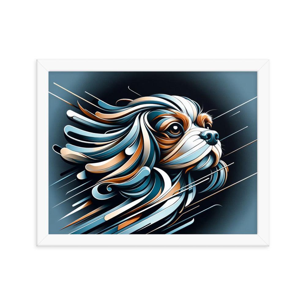 Cavalier King Charles Spaniel Futurism with Dynamic Lines and Metallic Tones Framed Poster - Oh Posters