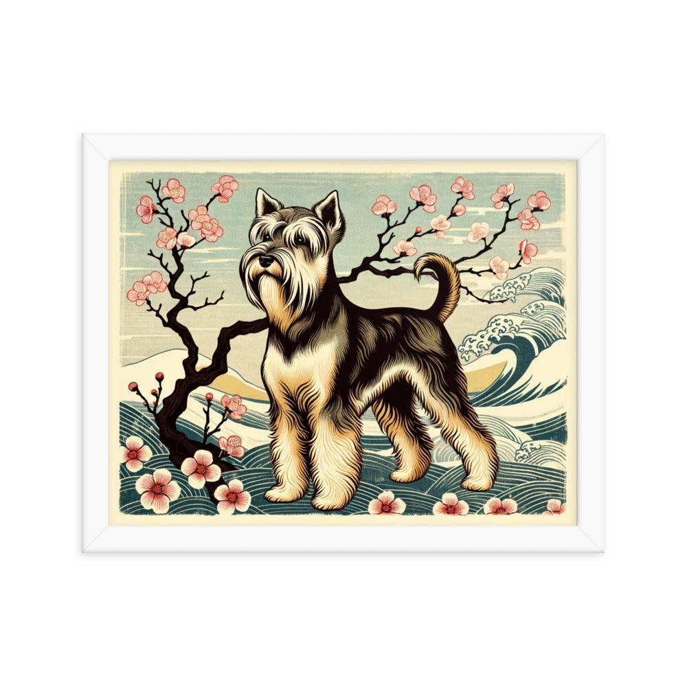 Cesky Terrier in Japanese Ukiyo-e Style with Traditional Scenery and Textures Framed Poster - Oh Posters