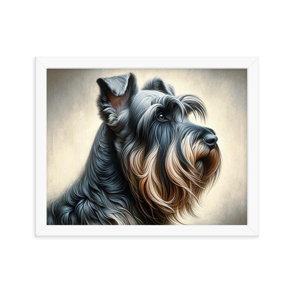 Cesky Terrier Realistic Portrait and Subtle Brushed Background Framed Poster - Oh Posters