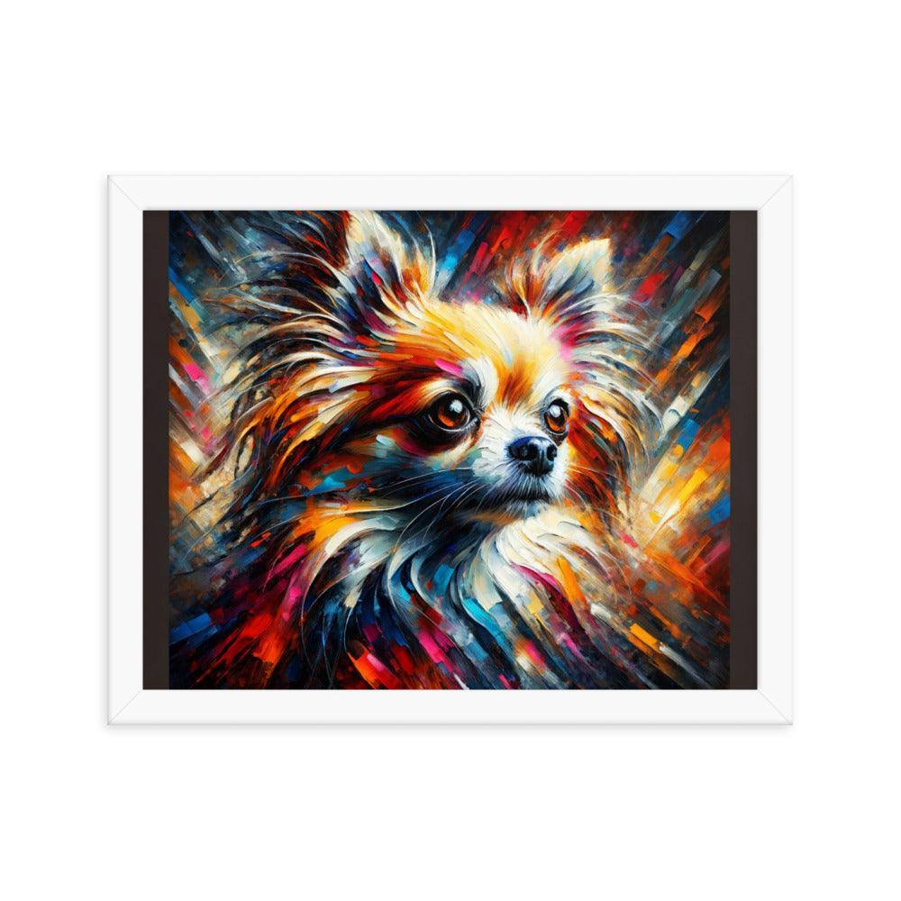 Long Coat Chihuahua Burst Art with Bold Brushstrokes and Intense Colors Framed Poster - Oh Posters