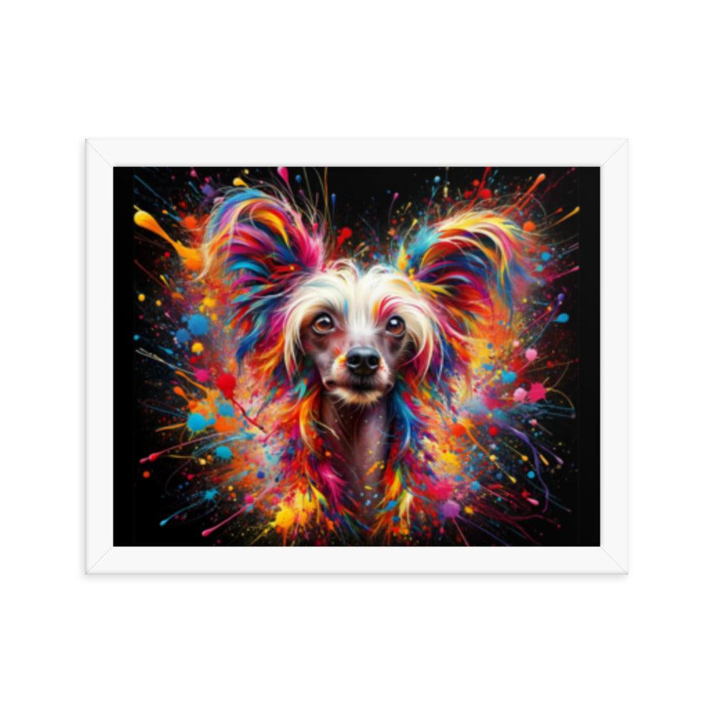 Chinese Crested Dog Colorful Splatter Art and Dynamic Texture Framed Poster - Oh Posters