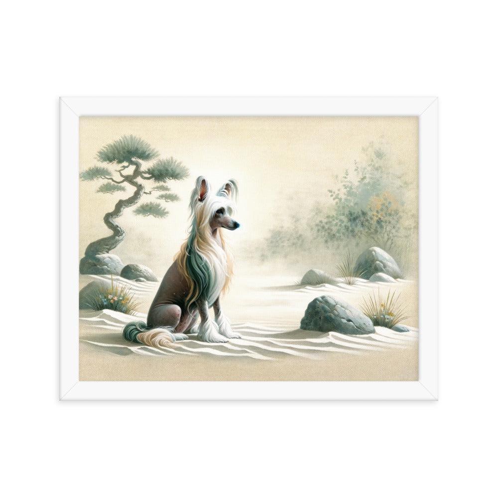 Chinese Crested Dog in Zen Garden Art with Soft Colors Framed Poster - Oh Posters