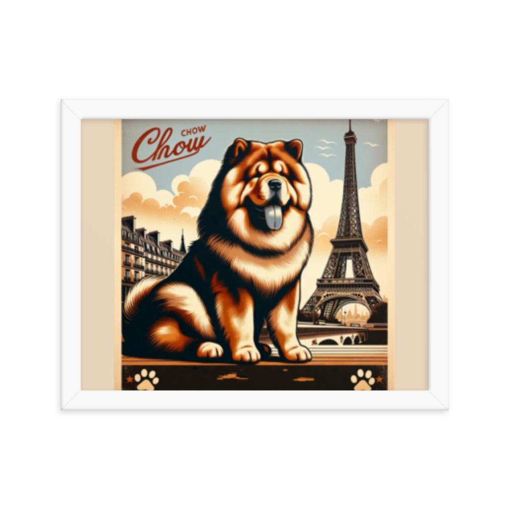 Chow Chow Vintage Travel Art with Retro Eiffel Tower Framed Poster - Oh Posters