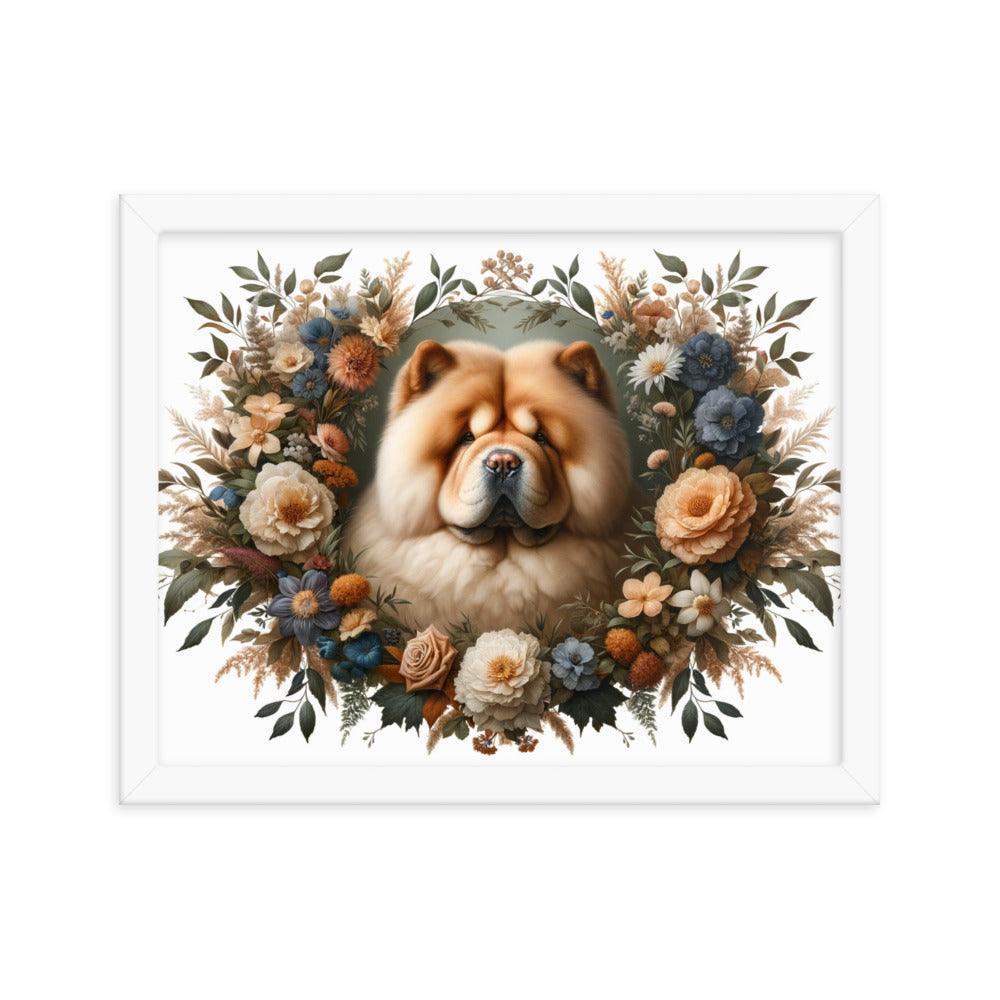 Chow Chow in Detailed Floral Frame with Natural Colors Framed Poster - Oh Posters