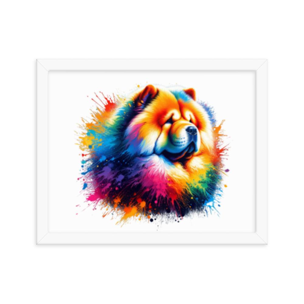 Chow Chow in Rainbow Splatter Abstract Dynamic Colors Framed Poster - Oh Posters