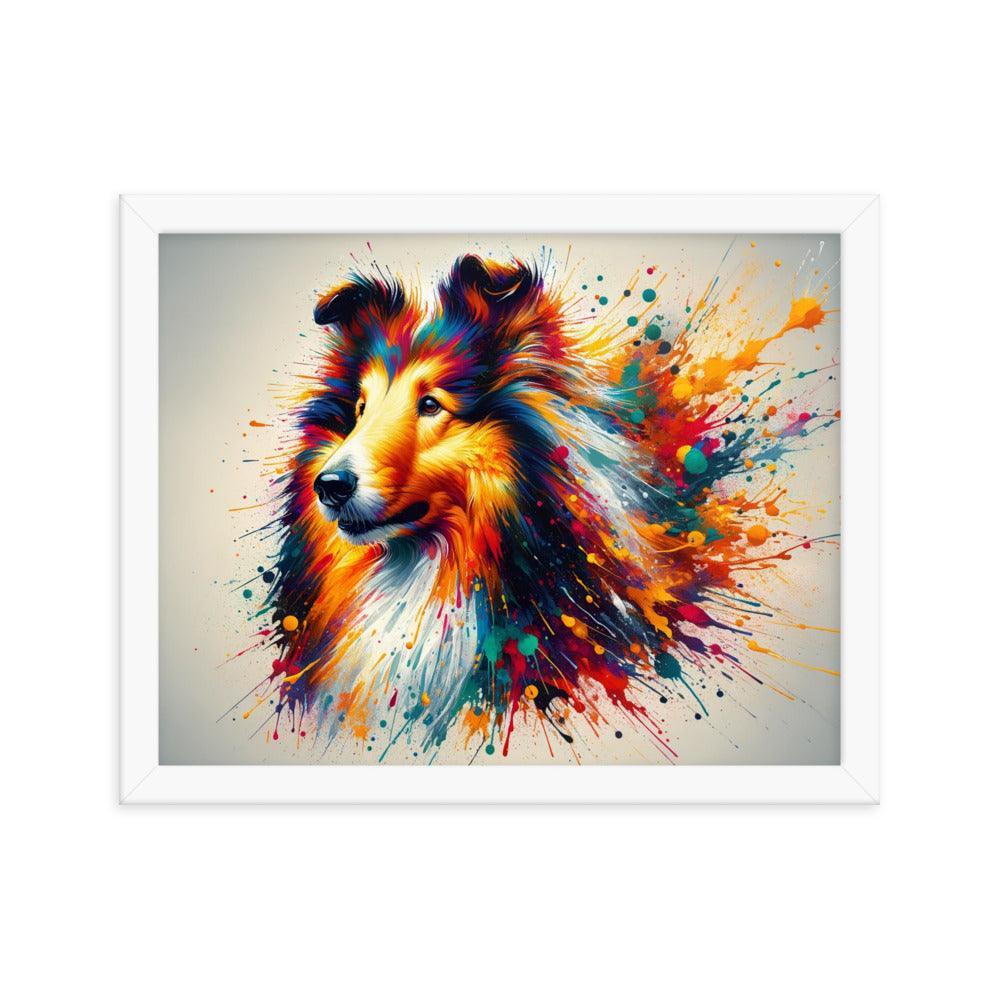 Rough Collie Dog Splatter Art Explosive Colors Framed Poster - Oh Posters