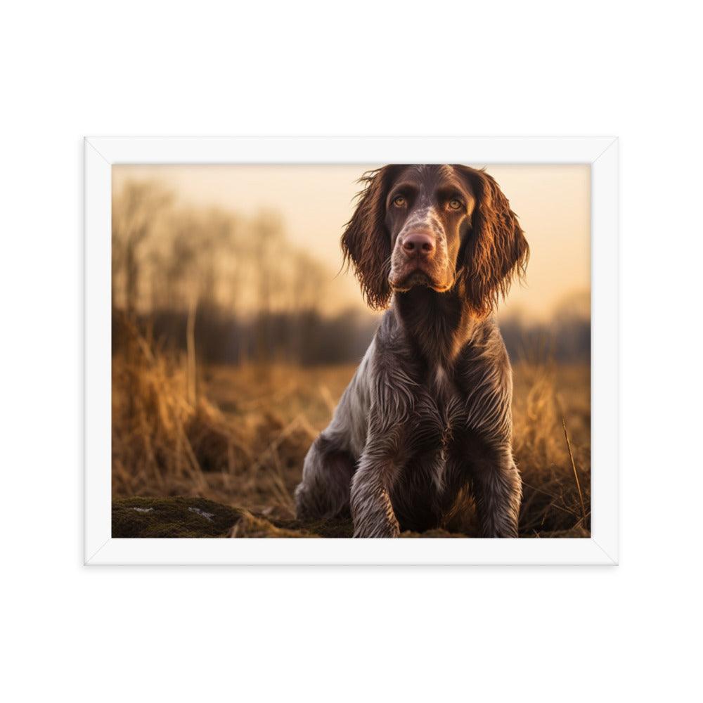 German Longhaired Pointer Golden Hour Outdoor Framed Poster - Oh Posters