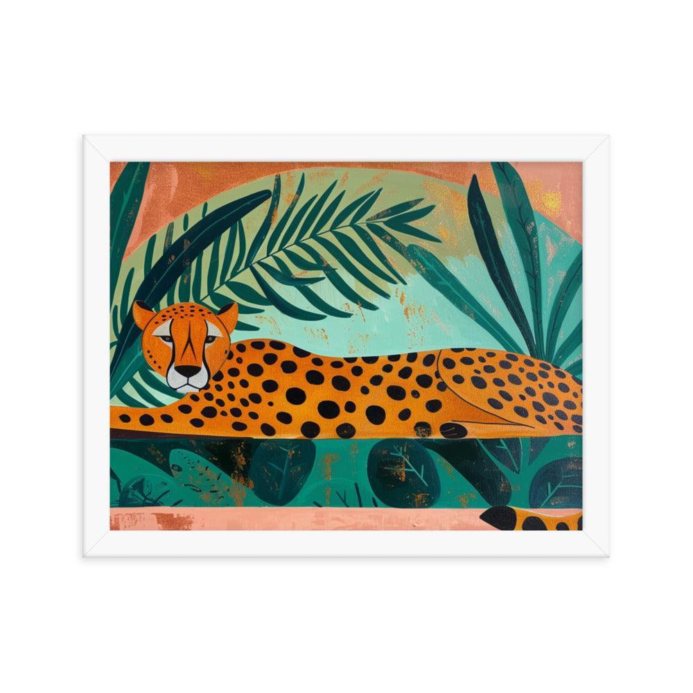 Cheetah Repose in Lush Greenery Artwork Framed Poster - Oh Posters