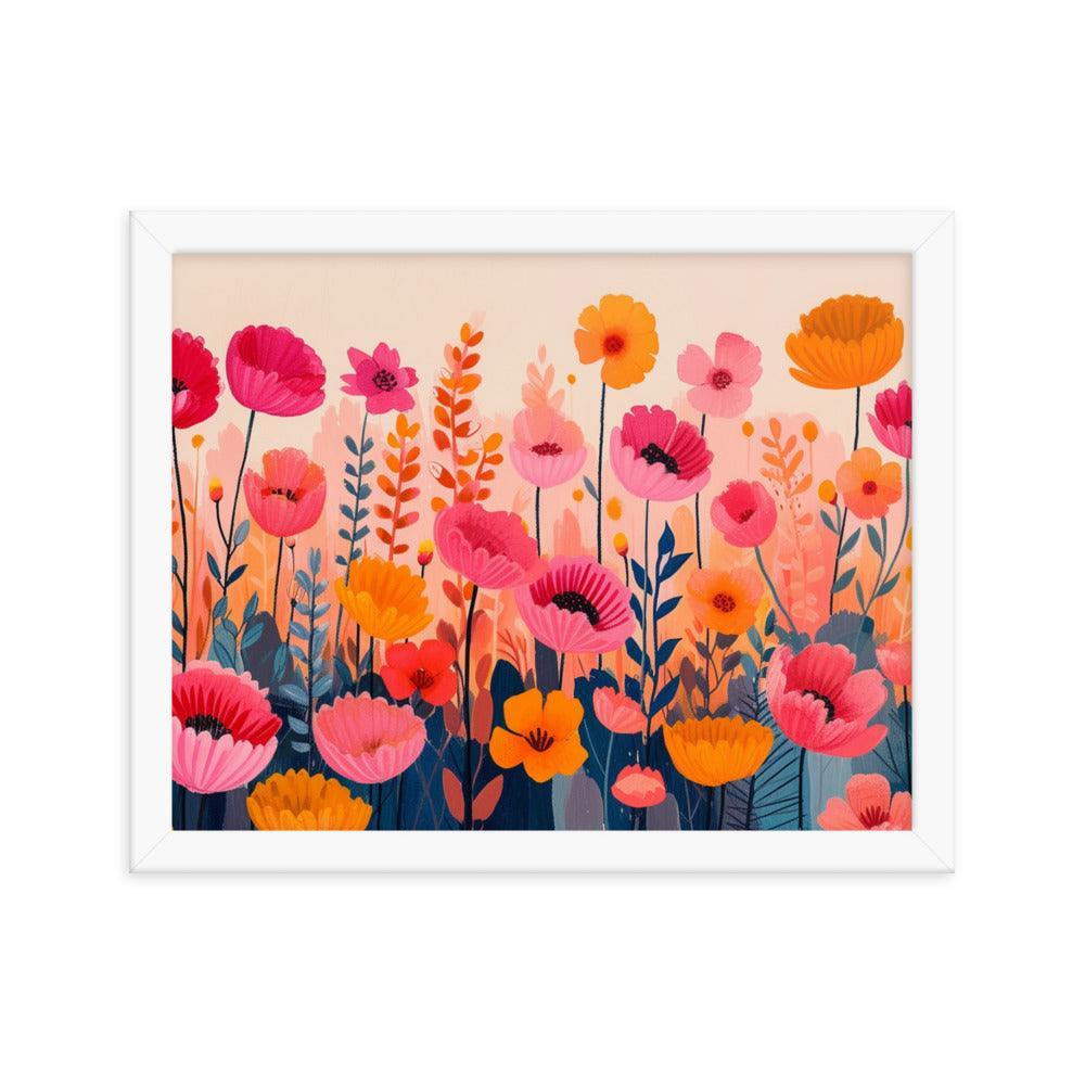 Cheerful Wildflowers Warm Tones Illustration Framed Poster - Oh Posters