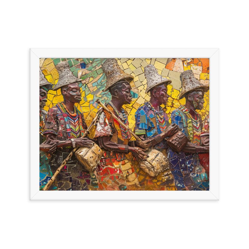 Colorful Cameroon Drummers Mosaic Art Framed Poster - Oh Posters