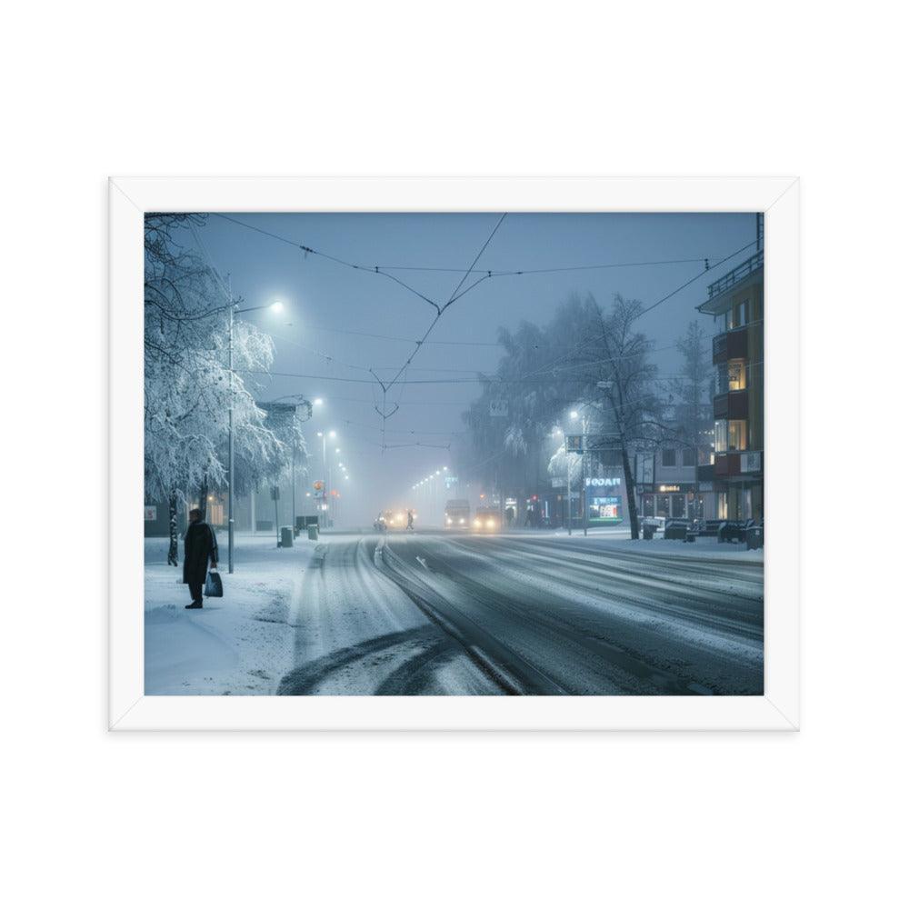 Finland Winter Night Snowy Street Framed Poster - Oh Posters