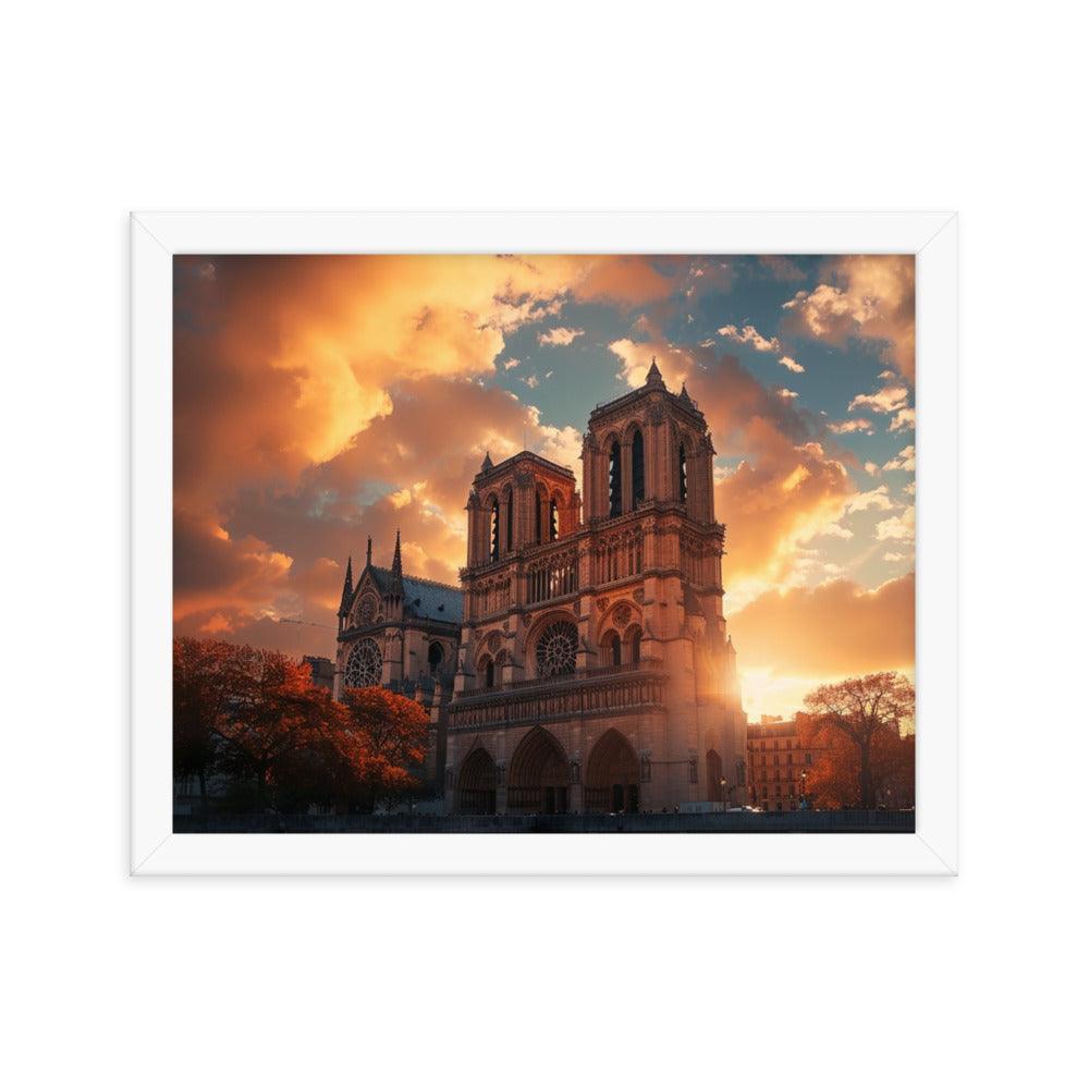 France Paris Notre Dame Cathedral Scenic Sunset Framed Poster - Oh Posters