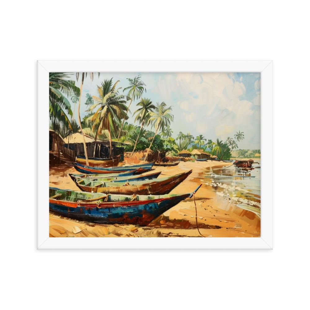 Gambia Coastal Village Palm Trees Painting Framed Poster - Oh Posters