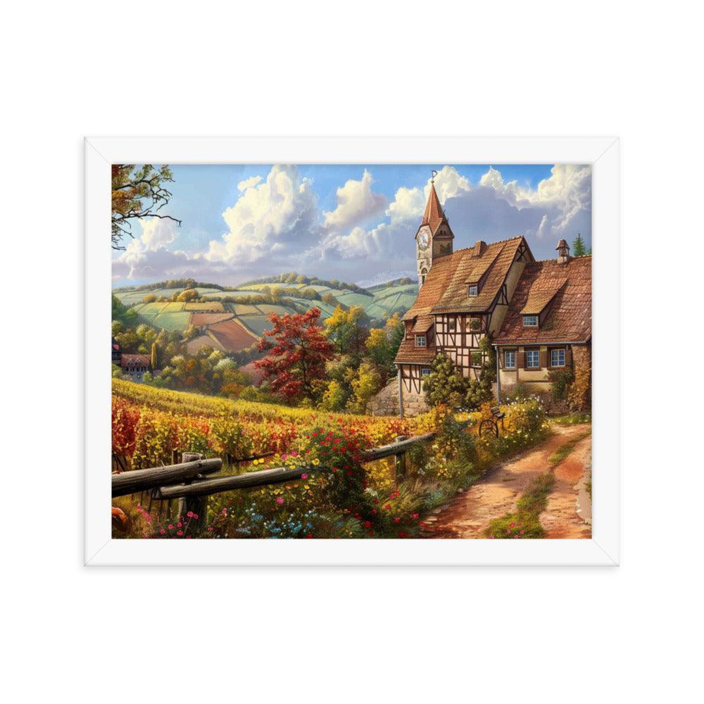 Germany Scenic Vineyard Cottage Landscape Framed Poster - Oh Posters