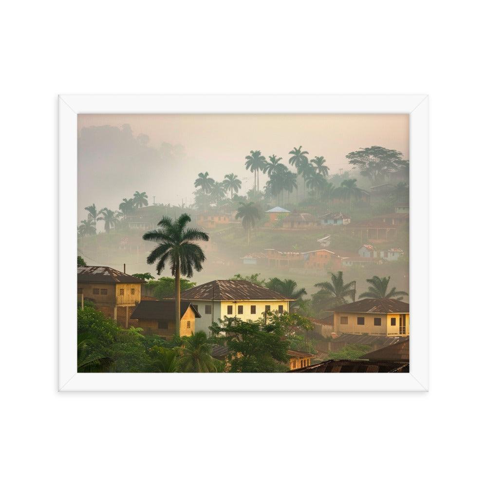 Ghana Misty Hillside Village Morning Framed Poster - Oh Posters