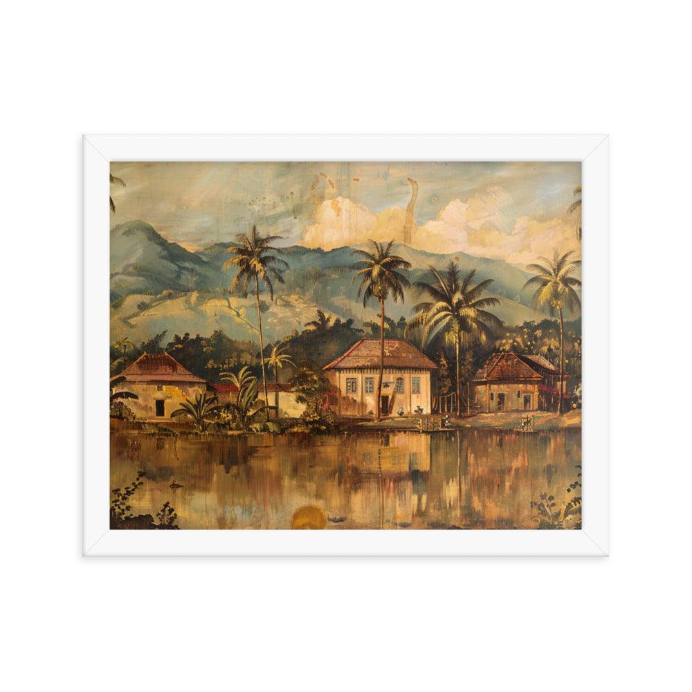 Guyana Traditional Village Scenic Mountains Framed Poster - Oh Posters