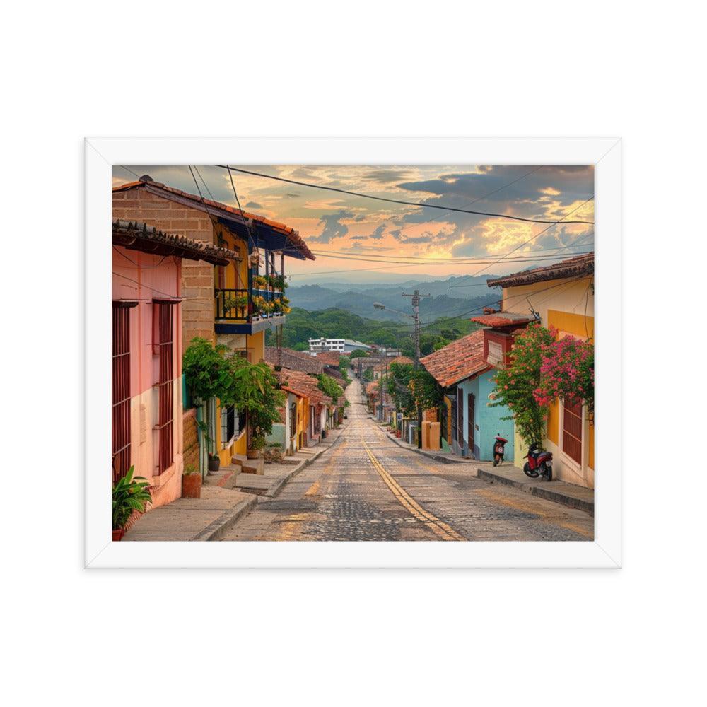 Honduras Colorful Village Street Sunset Framed Poster - Oh Posters