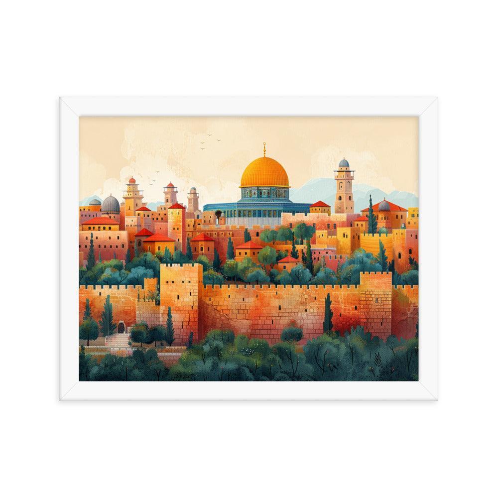 Israel Jerusalem Old City Illustration Framed Poster - Oh Posters