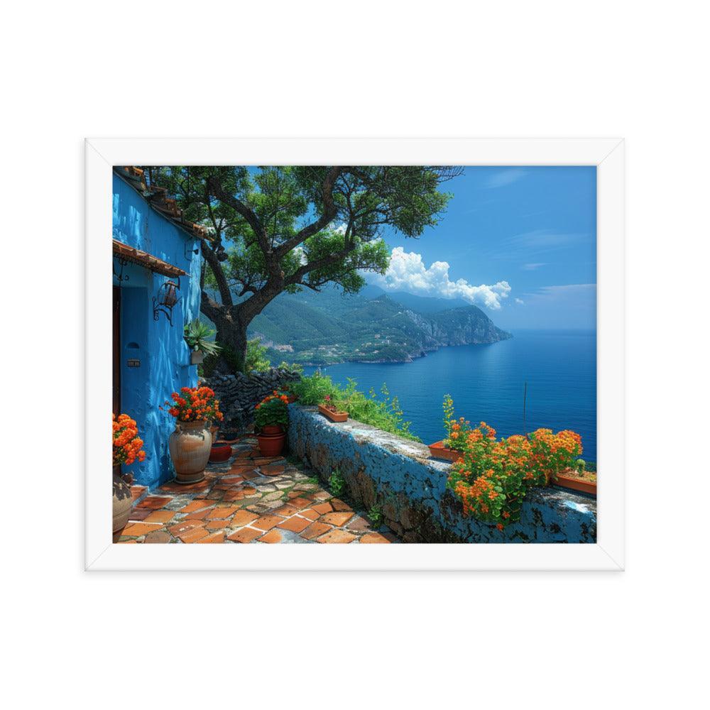 Italy Amalfi Coast Vibrant Seaside Villa Framed Poster - Oh Posters