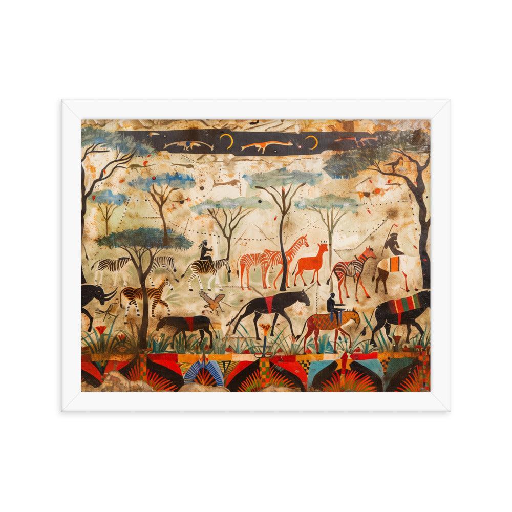 Kenya Wildlife and Tribal Art Illustration Framed Poster - Oh Posters