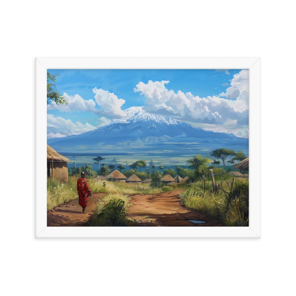 Kenya Maasai Village Kilimanjaro View Framed Poster - Oh Posters