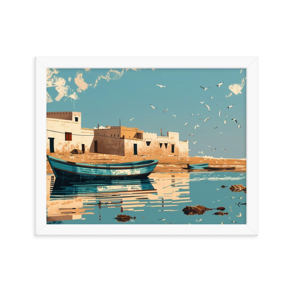 Mauritania Coastal Town Reflected on Calm Waters Framed Poster - Oh Posters