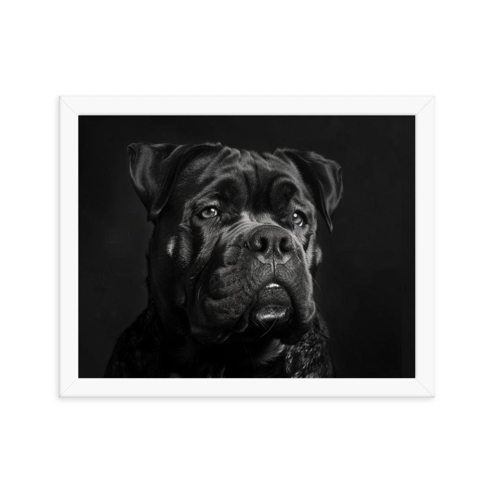 Cane Corso Black and White Close-Up Portrait Framed Poster - Oh Posters