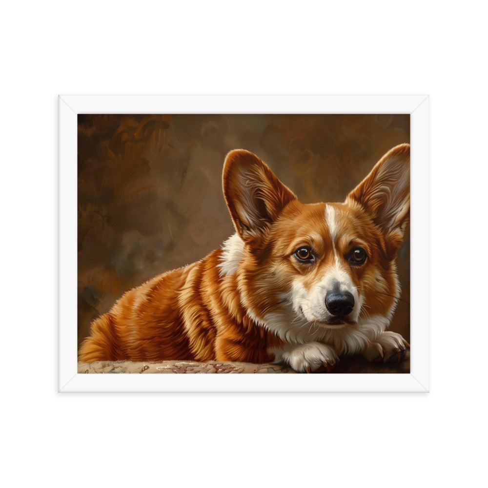 Cardigan Welsh Corgi Realistic Painting Portrait Framed Poster - Oh Posters