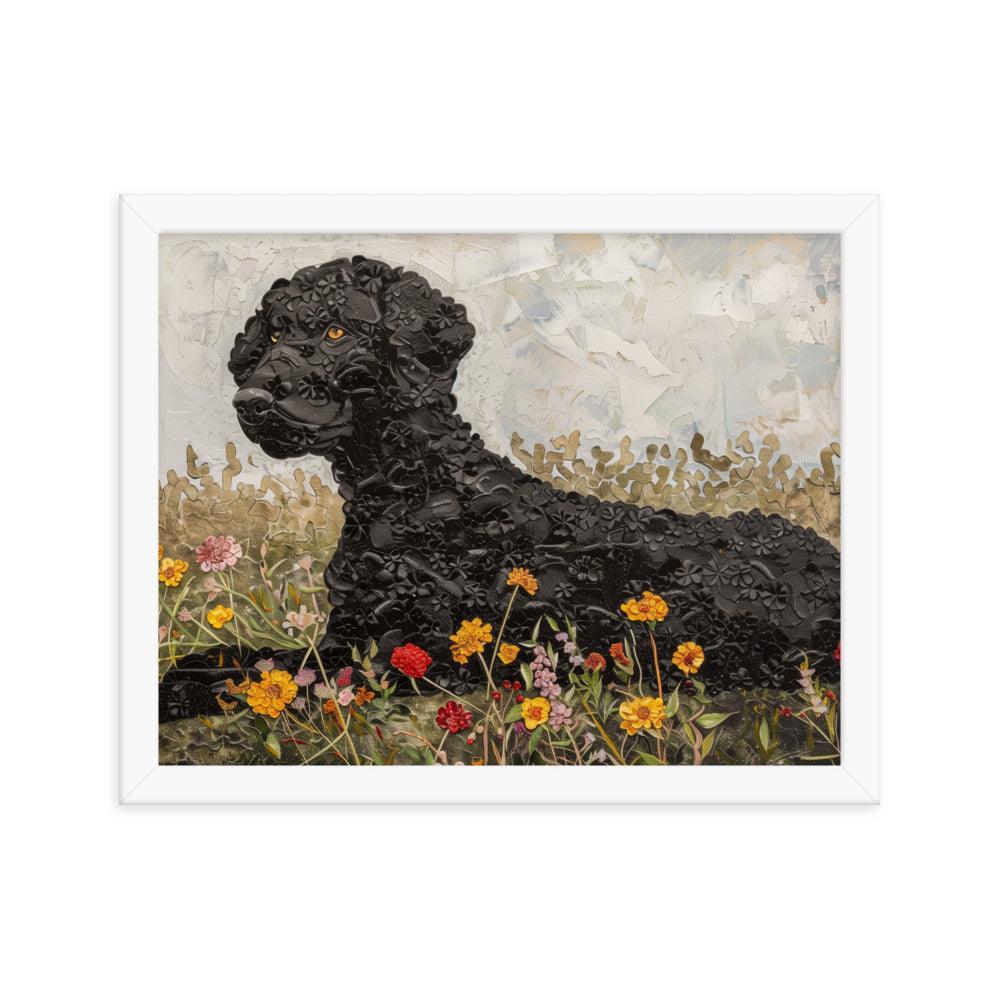 Curly-Coated Retriever Textured Flower Field Painting Framed Poster - Oh Posters