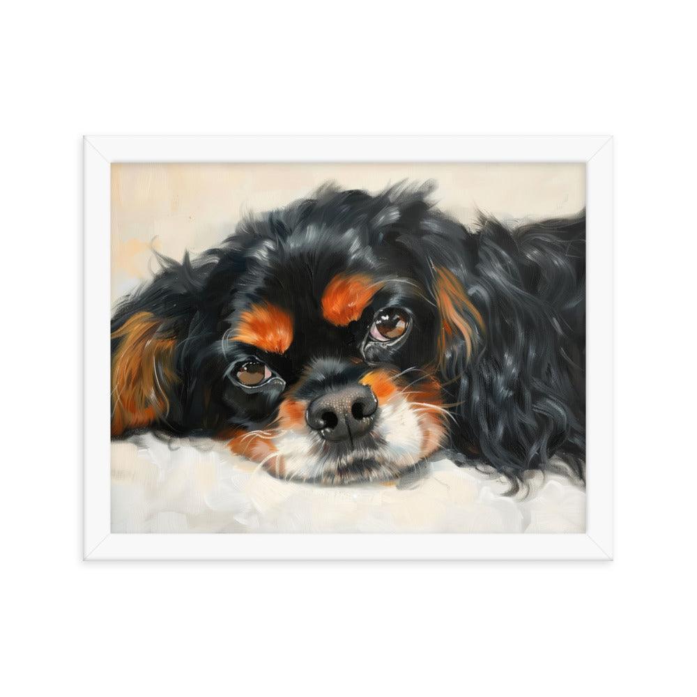 English Toy Spaniel Black and Tan Relaxed Portrait Framed Poster - Oh Posters