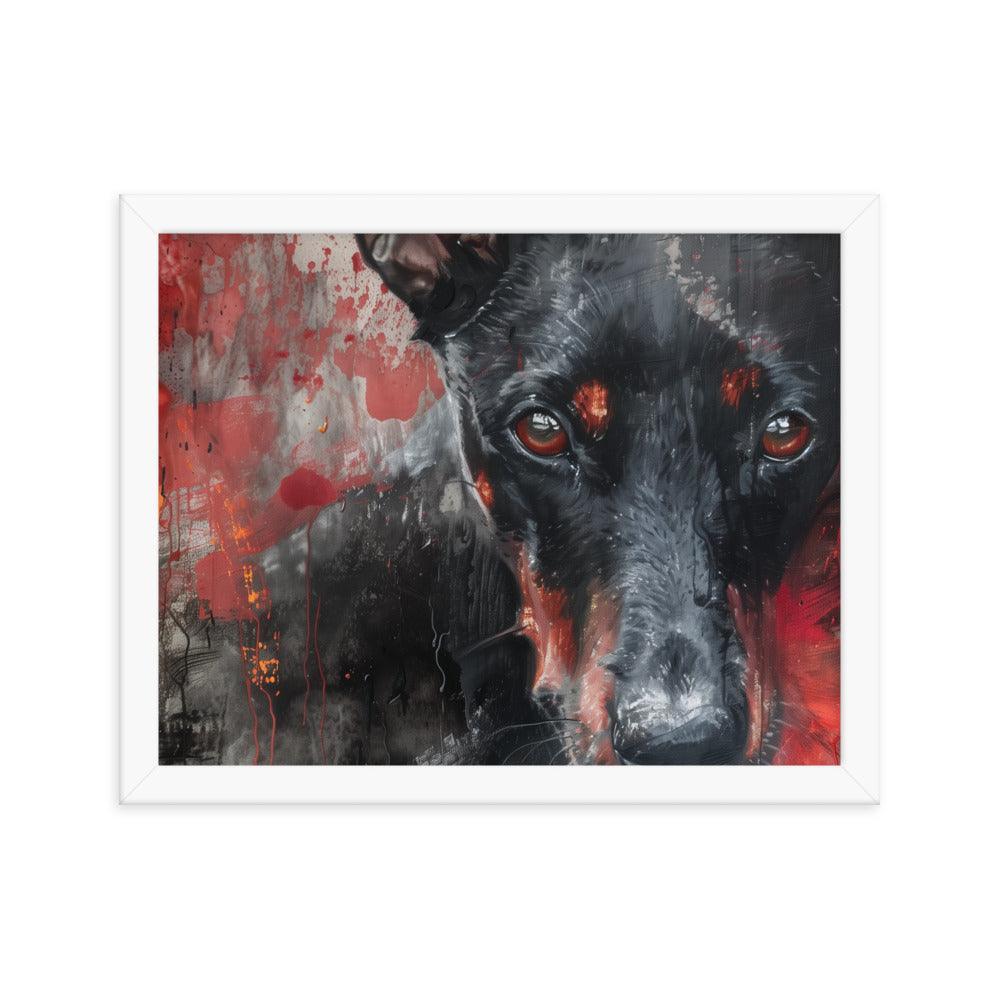 German Pinscher Abstract Red and Black Painting Framed Poster - Oh Posters