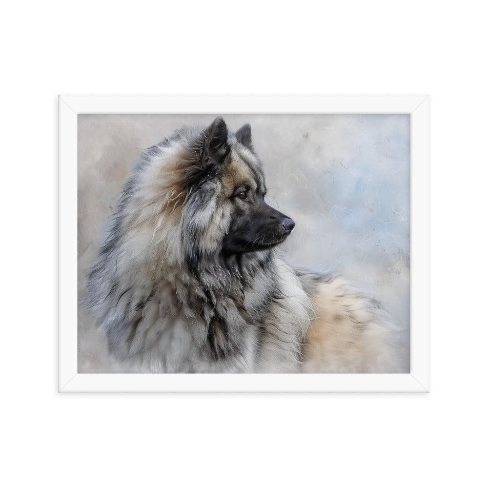 Keeshond Side Profile Winter Painting Framed Poster - Oh Posters