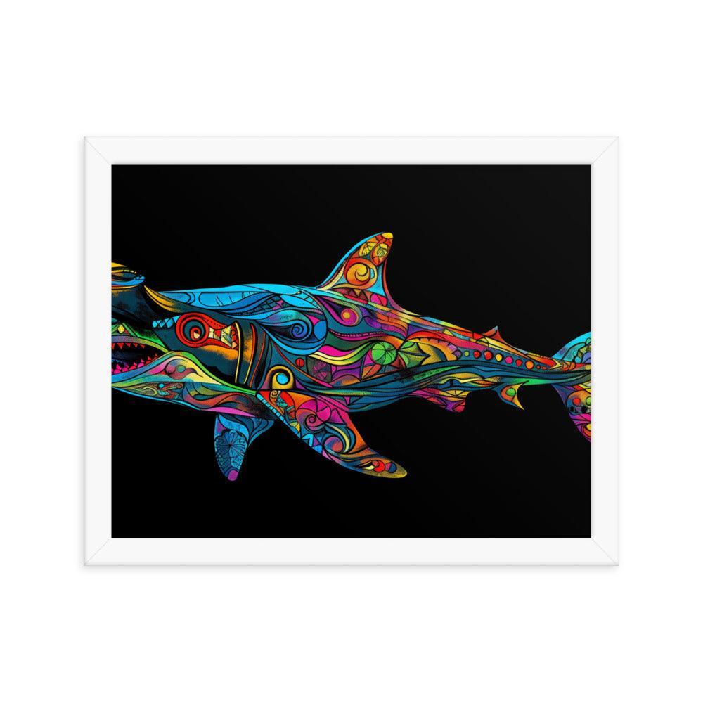 Hammerhead Shark Colorful Abstract Art Digital Design Framed Poster - Oh Posters